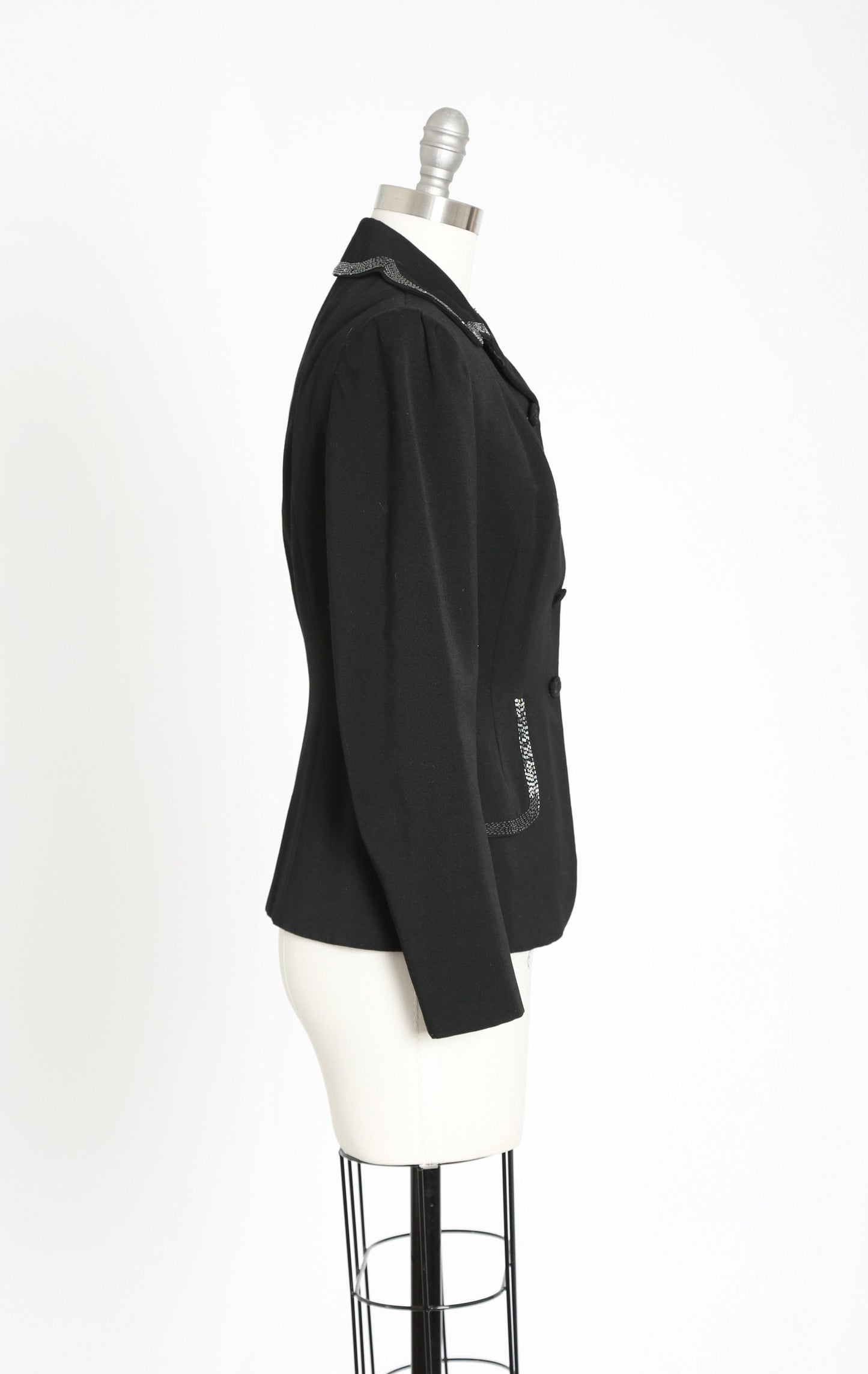 40s beaded blazer | Vintage 40s black wool hand beaded blazer | 1940s dress suit coat