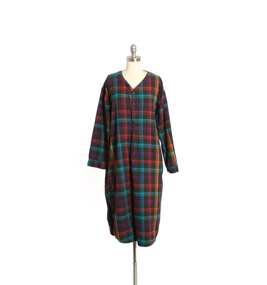 Vintage 90s cotton plaid flannel pajamas night dress