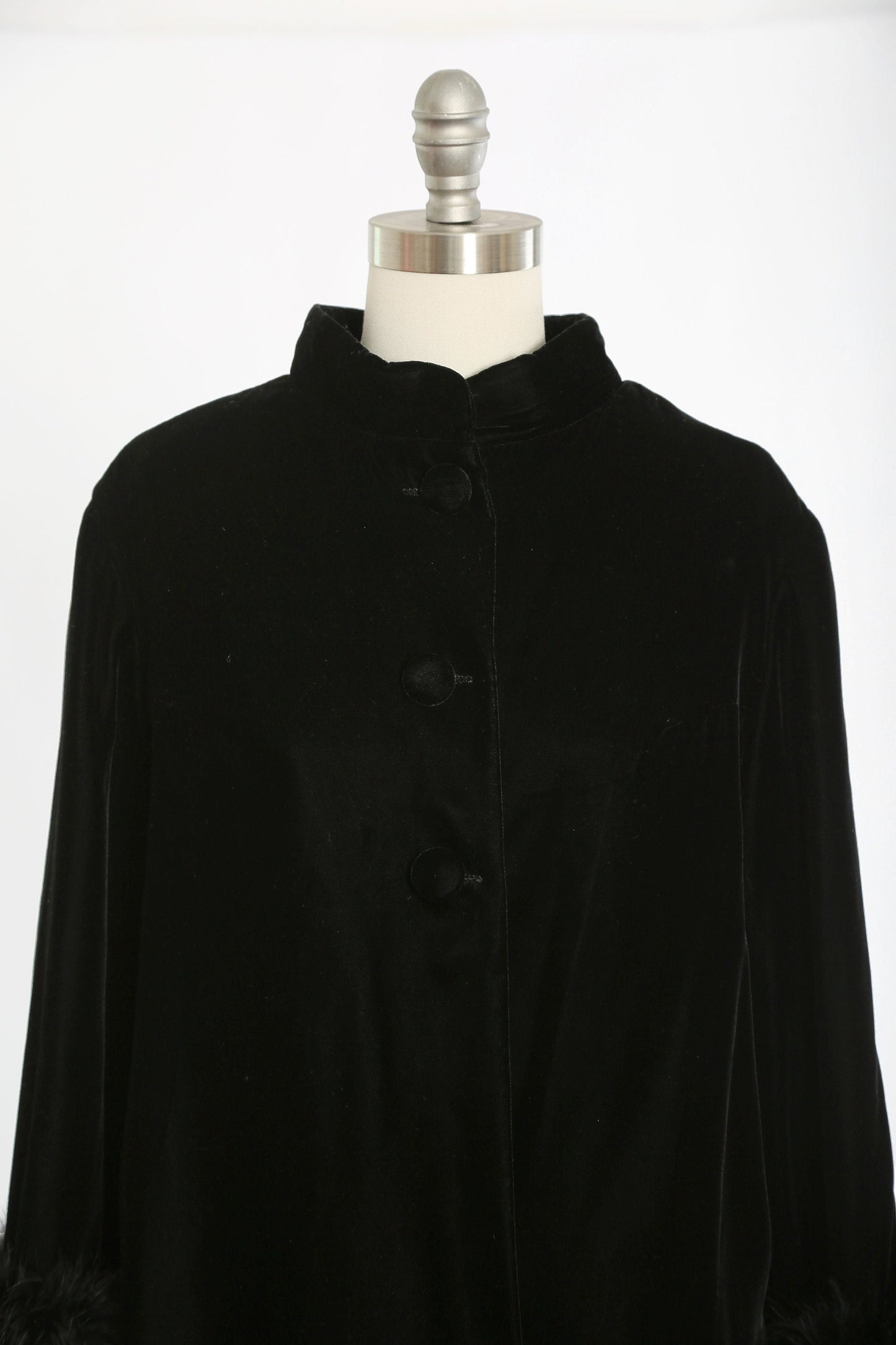 Vintage 60s black velvet ostrich feather opera coat