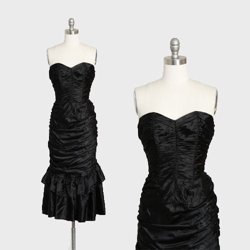 Gunne Sax dress | Vintage 80s Victorian style Gunne Sax black satin dress XS