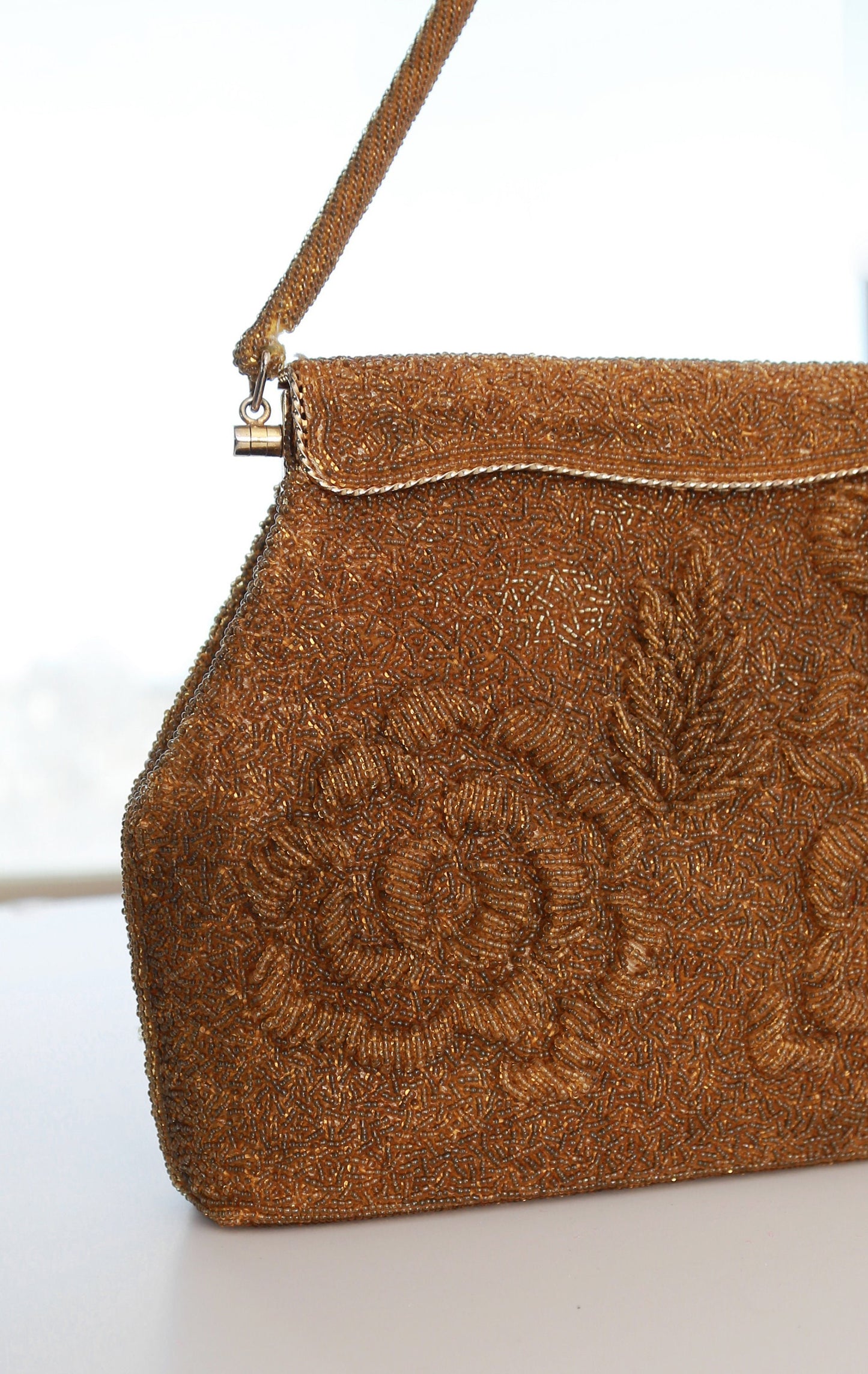 Antique vintage 1950s gold floral beaded purse