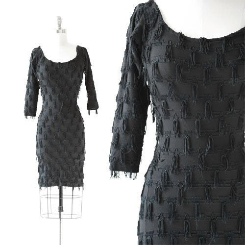 Modet fringe dress | Vintage 80s black fringe bodycon mini dress S