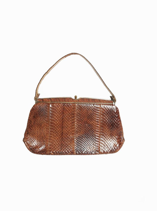 Vintage 1950s brown snake skin bag purse