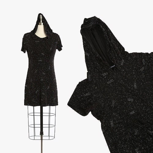 Y2K hooded mini dress | Vintage 2000 New Year Eves stretch mini dress