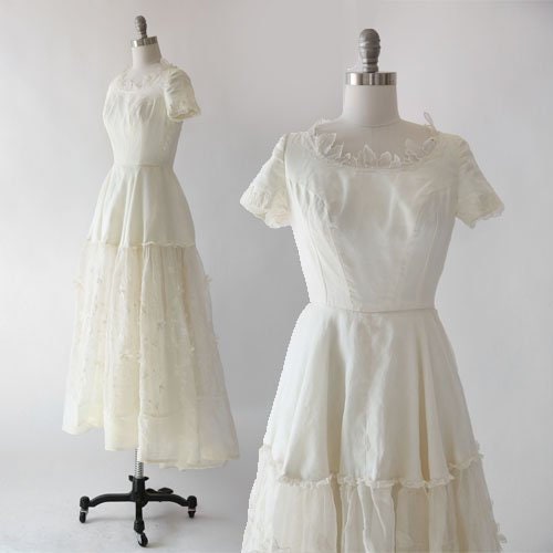 I. Magnin wedding dress | Vintage 1950s Ivory Silk Organza wedding dress | Vintage 50s floral wedding dress XS