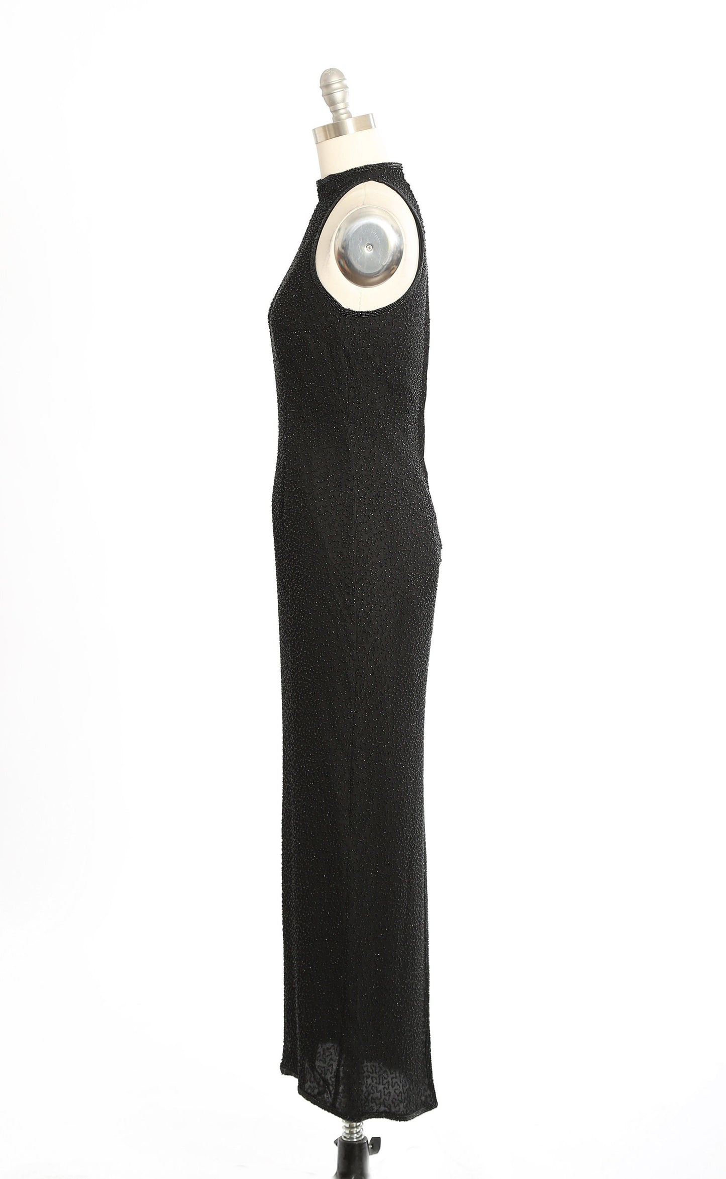 Vintage 90s black beaded silk maxi dress