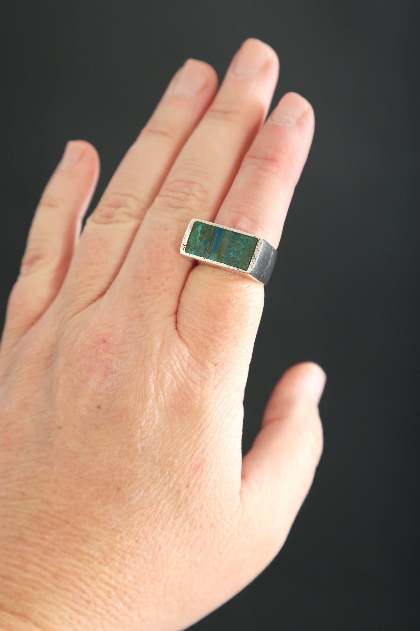 Vintage Sterling Silver rectangle TURQUOISE ring Singed 6.5 12g