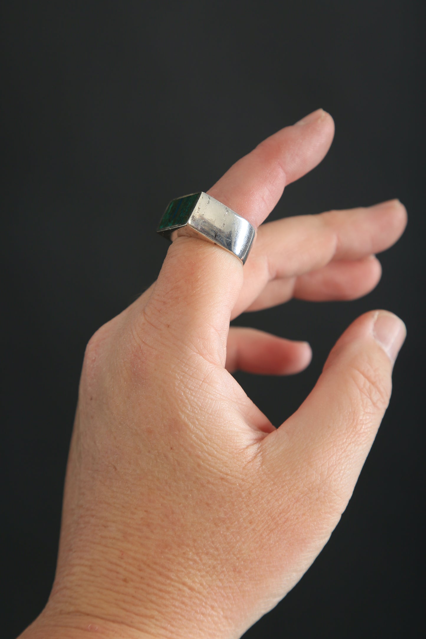 Vintage Sterling Silver rectangle TURQUOISE ring Singed 6.5 12g