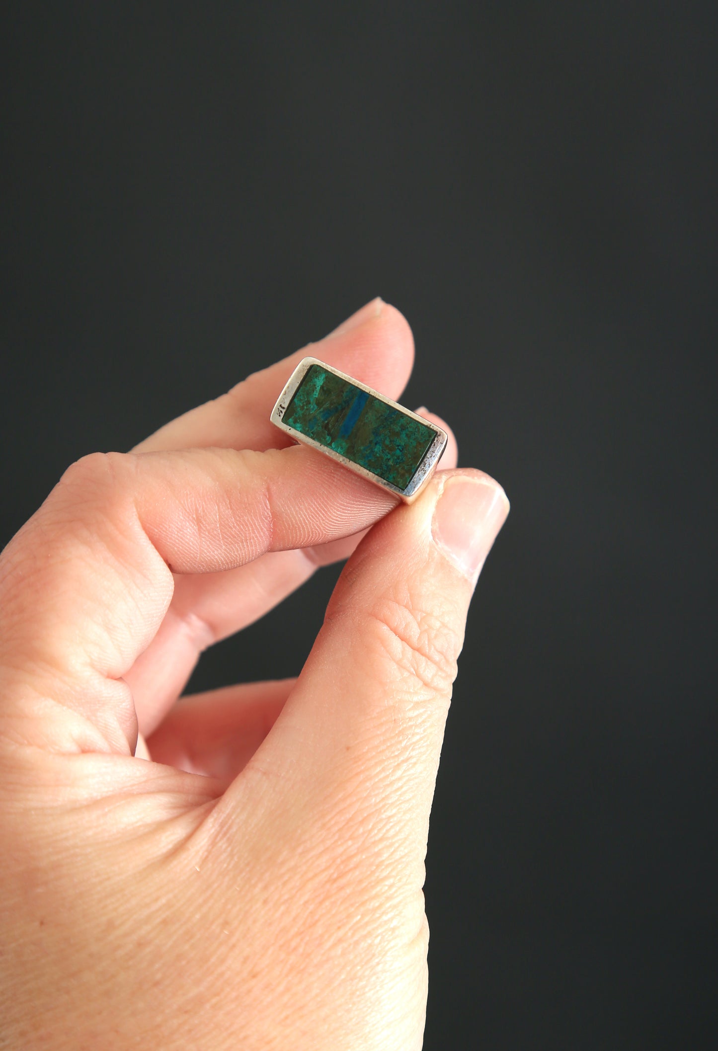 Vintage Sterling Silver rectangle TURQUOISE ring Singed 6.5 12g