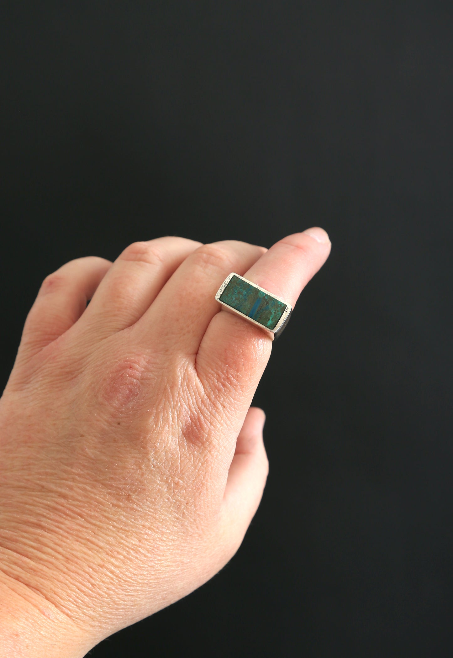 Vintage Sterling Silver rectangle TURQUOISE ring Singed 6.5 12g