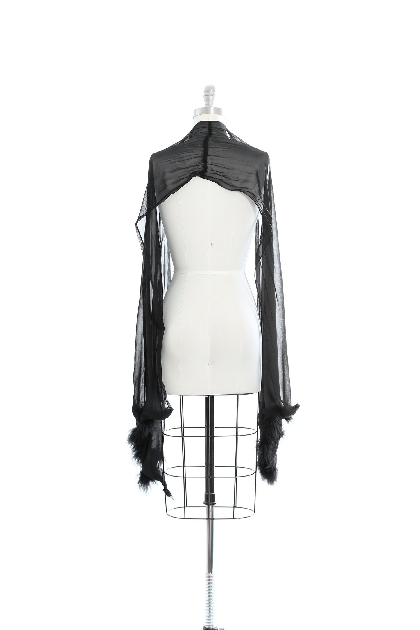 50s Black chiffon Ostrich feather wrap scarf