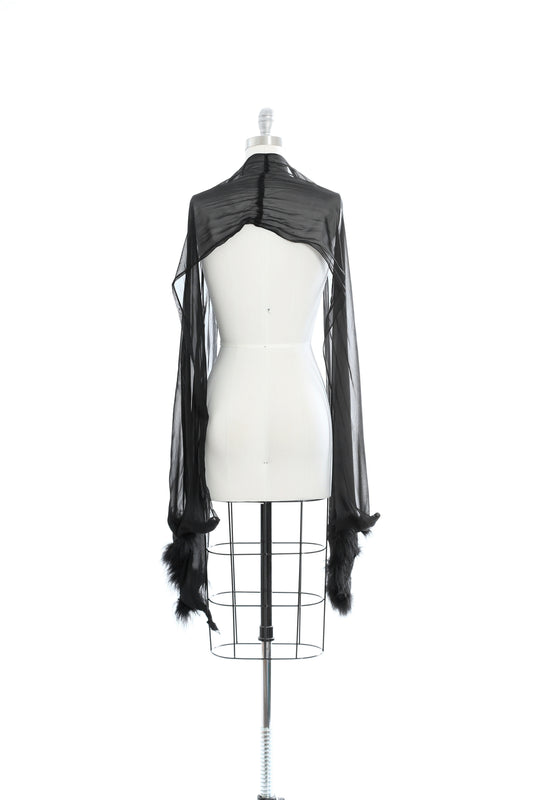 50s Black chiffon Ostrich feather wrap scarf