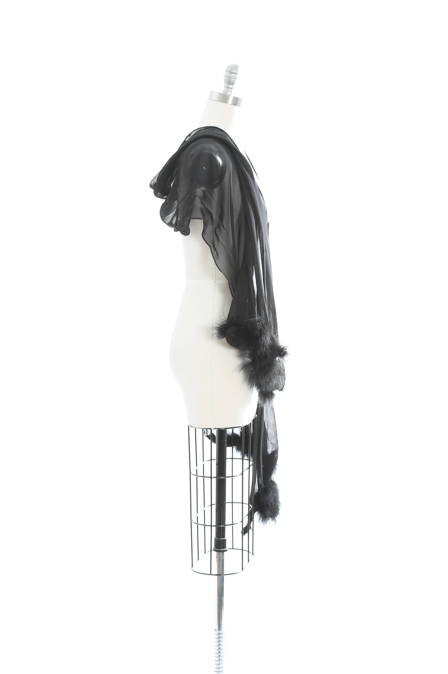 50s Black chiffon Ostrich feather wrap scarf
