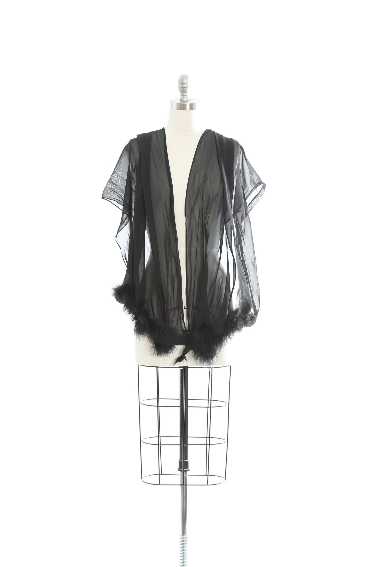 50s Black chiffon Ostrich feather wrap scarf