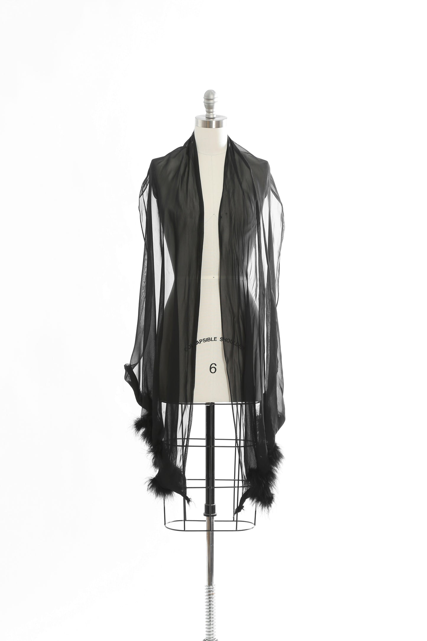 50s Black chiffon Ostrich feather wrap scarf
