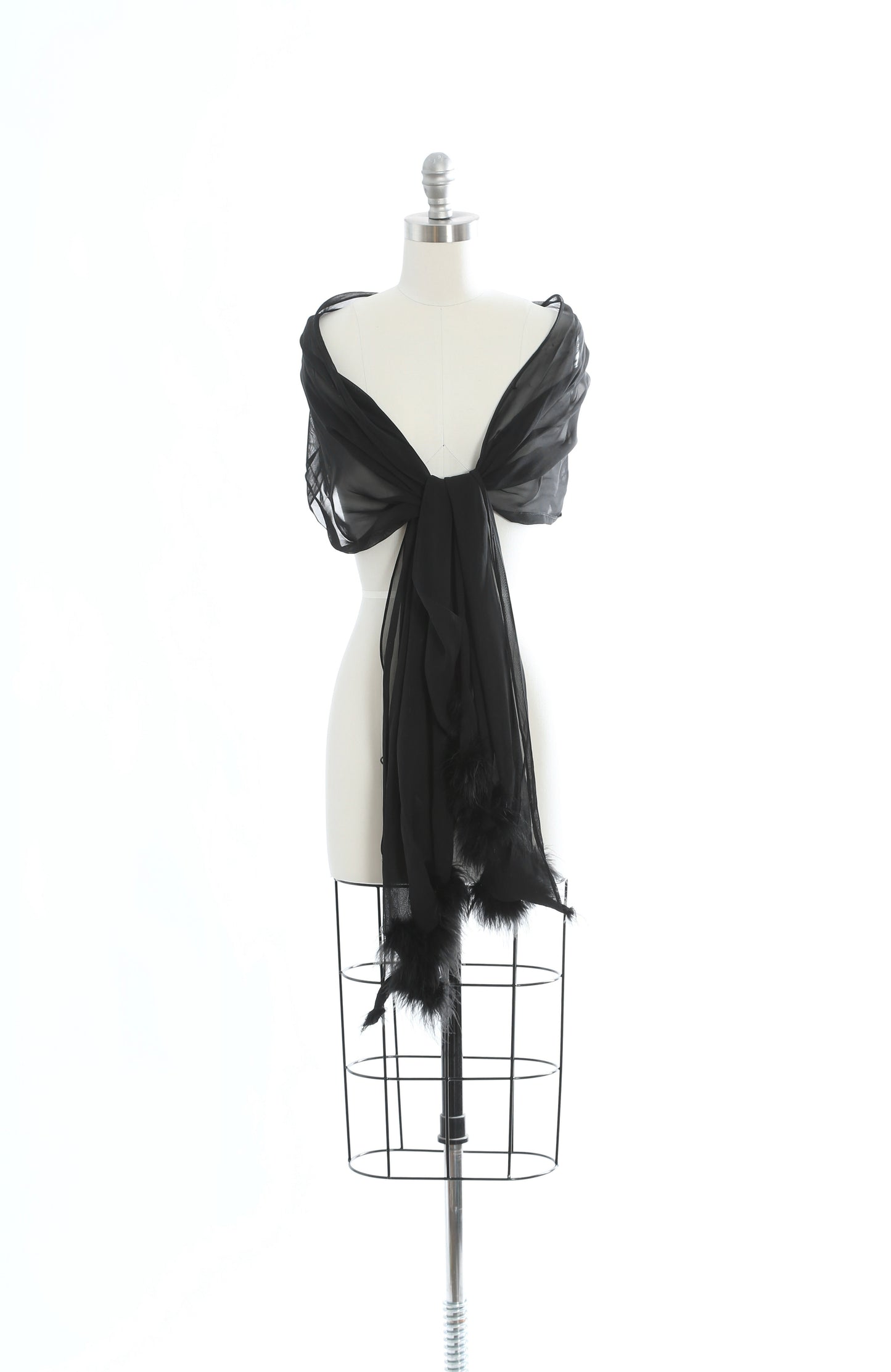 50s Black chiffon Ostrich feather wrap scarf