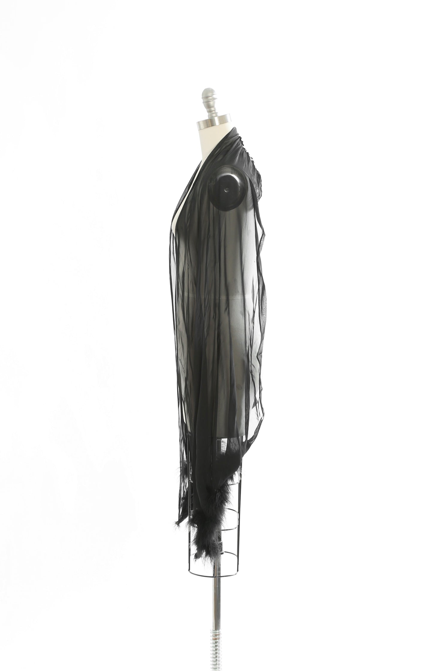 50s Black chiffon Ostrich feather wrap scarf