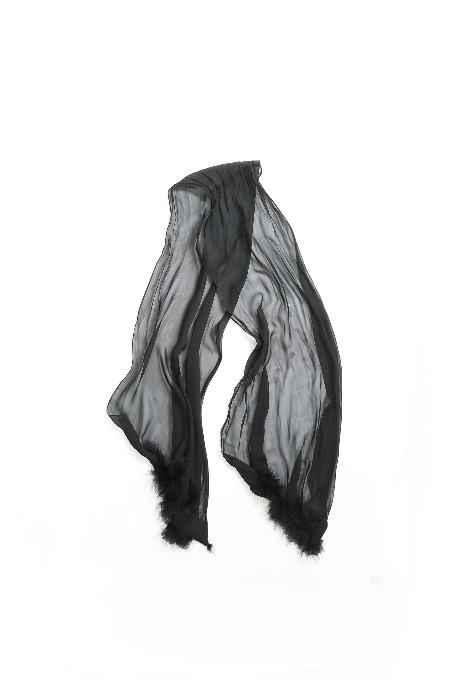 50s Black chiffon Ostrich feather wrap scarf