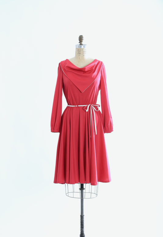 70s Pink scarf long sleeve dress