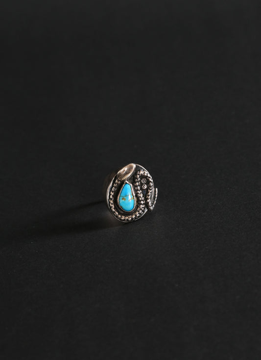 Vintage Native American Sterling silver Turquoise snake ring | Sz. 10