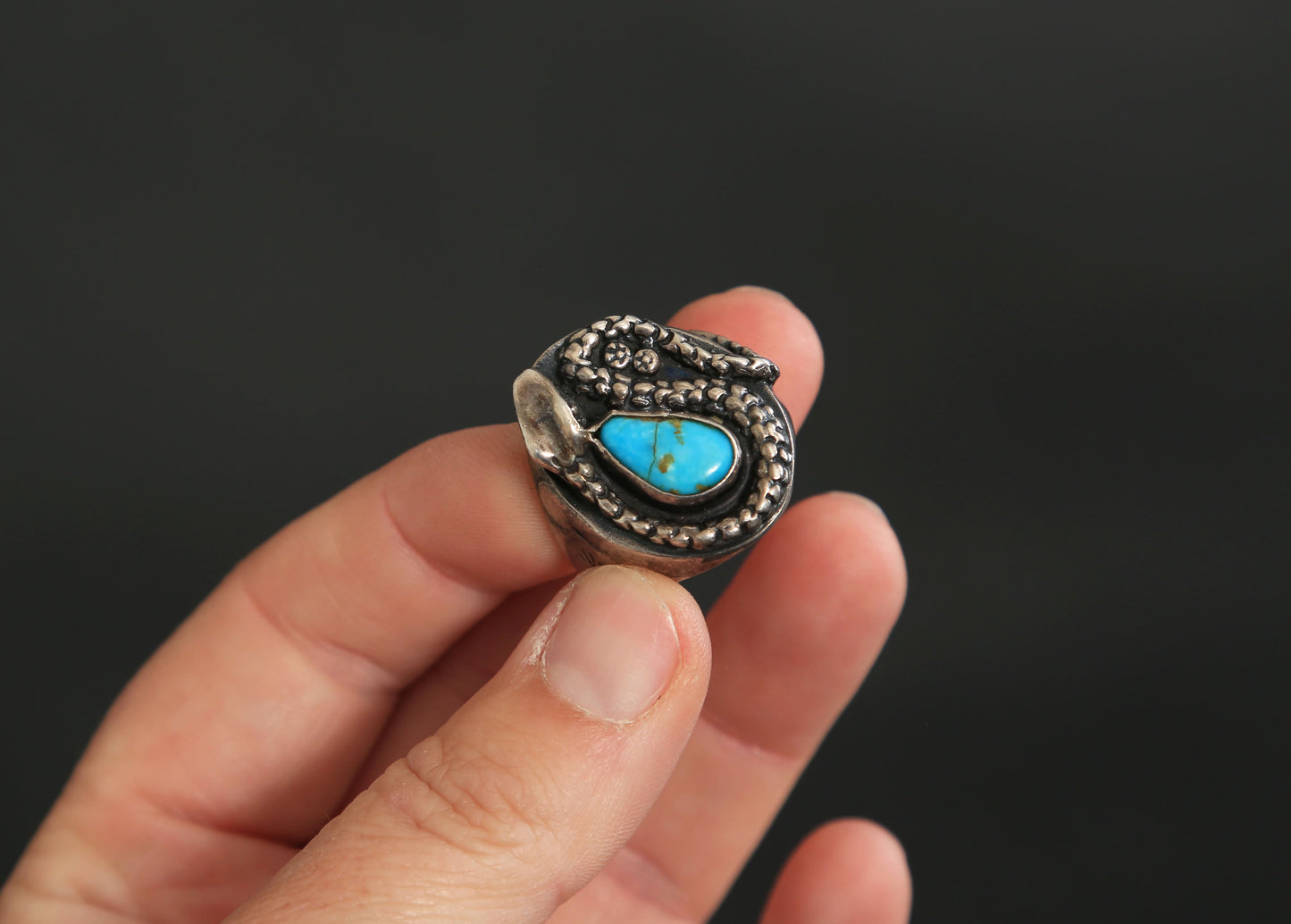 Vintage Native American Sterling silver Turquoise snake ring | Sz. 10