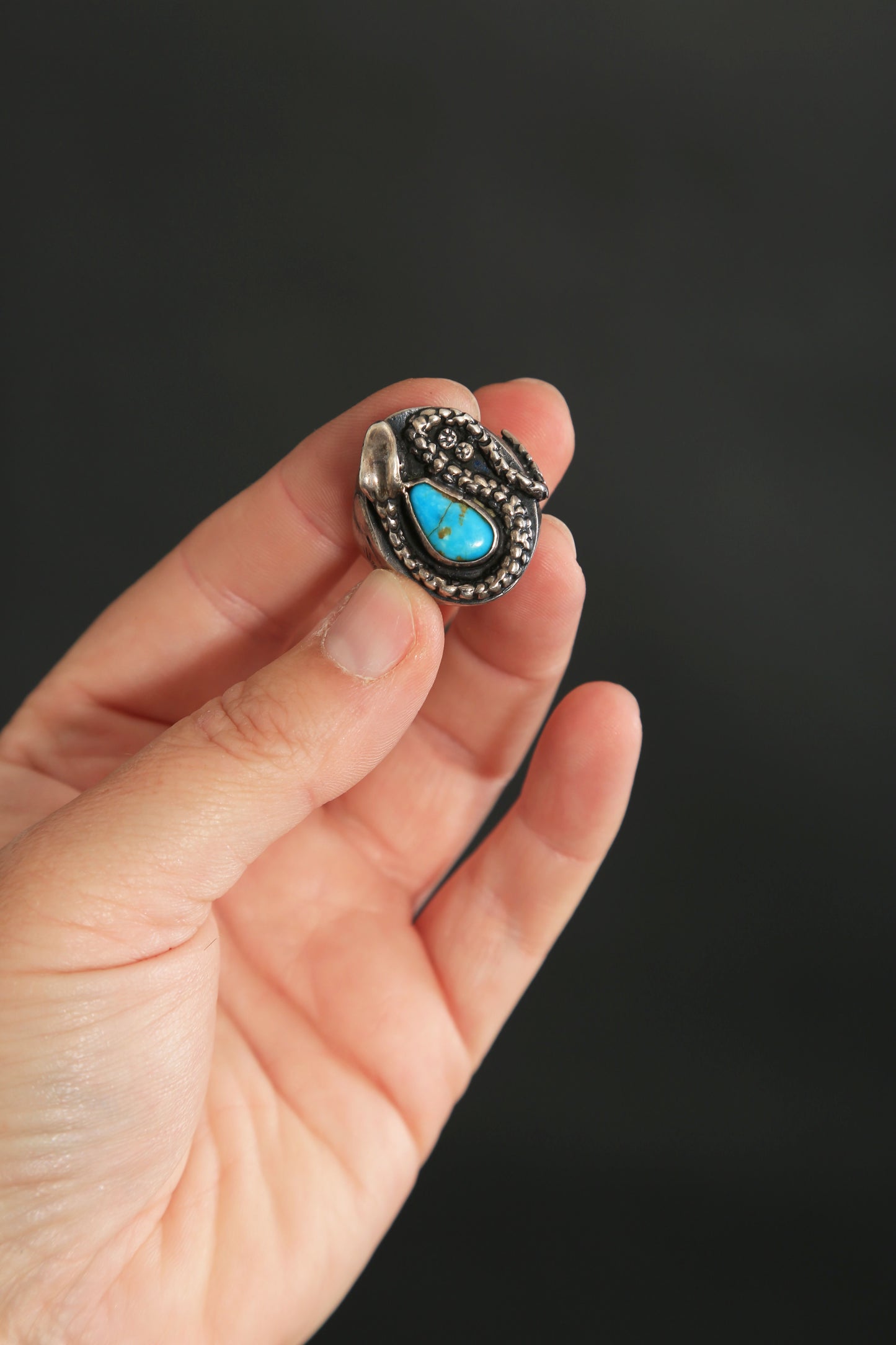 Vintage Native American Sterling silver Turquoise snake ring | Sz. 10