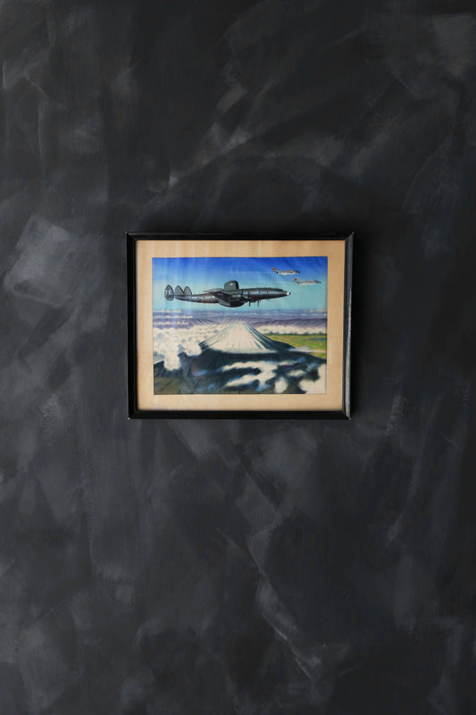 WWII Military Lockheed constellation Aircraft Mount Fuji screen print framed painting