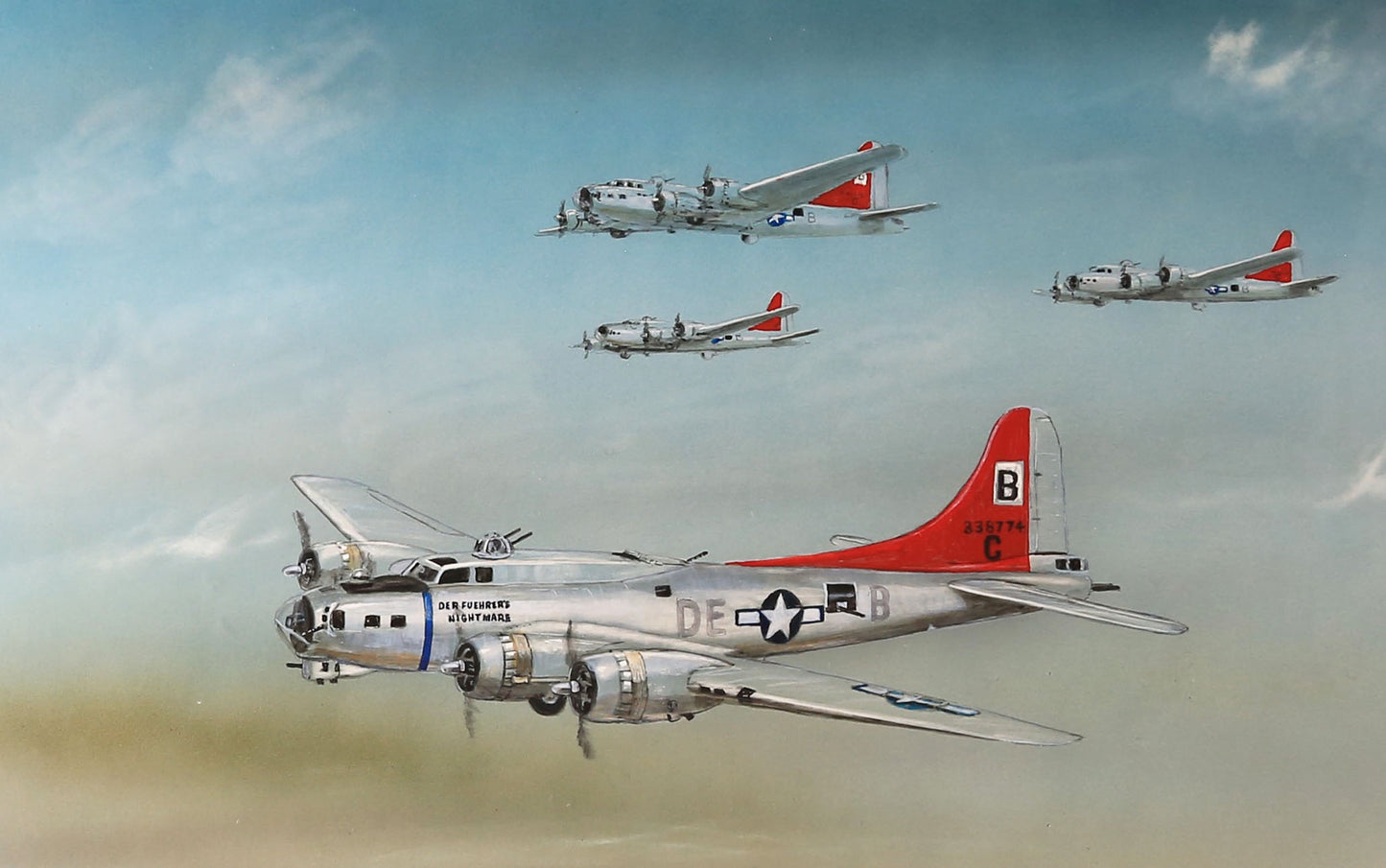 WWII Aviation Military B-17 Flying Fortress framed oil painting signed Weintrau