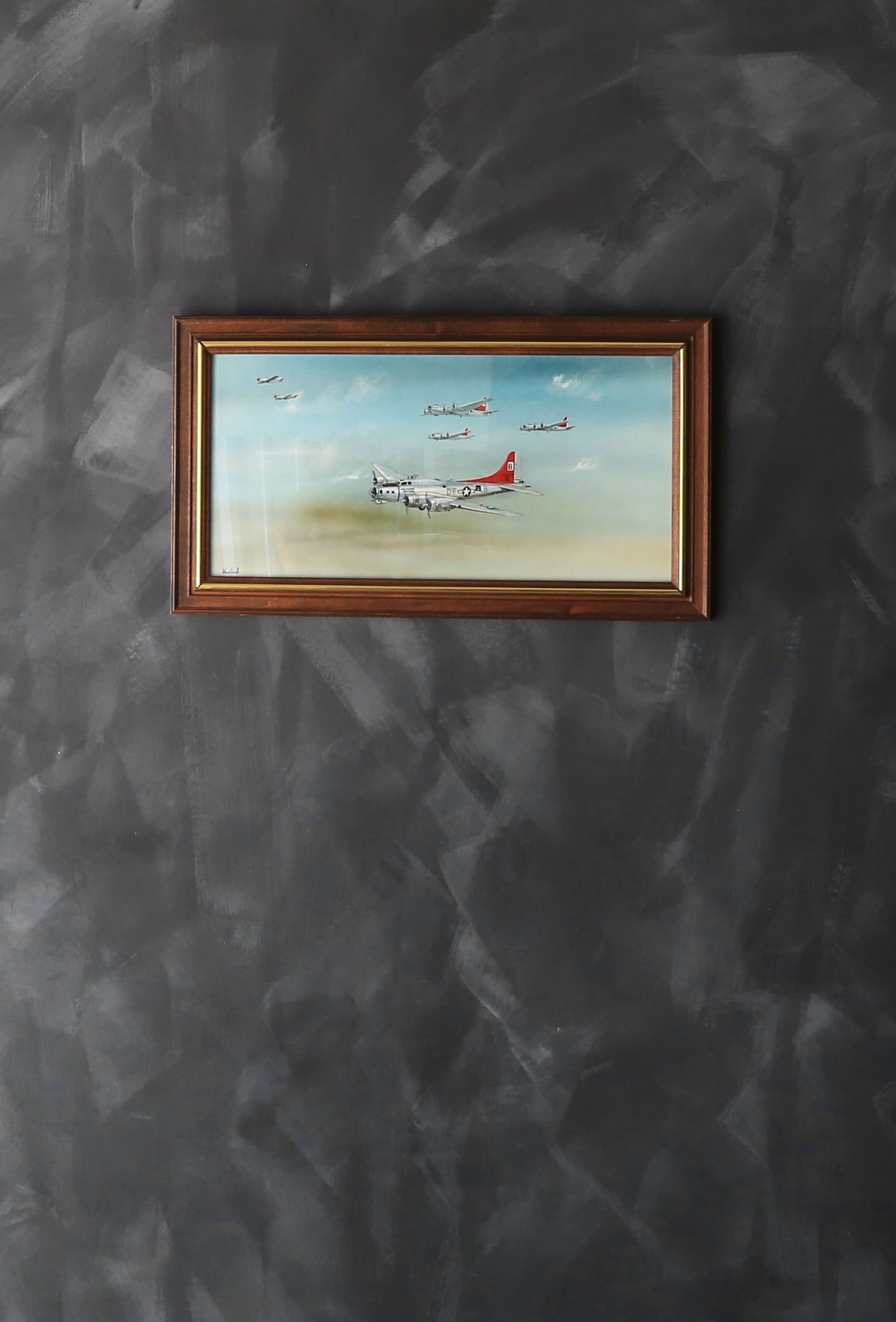 WWII Aviation Military B-17 Flying Fortress framed oil painting signed Weintrau