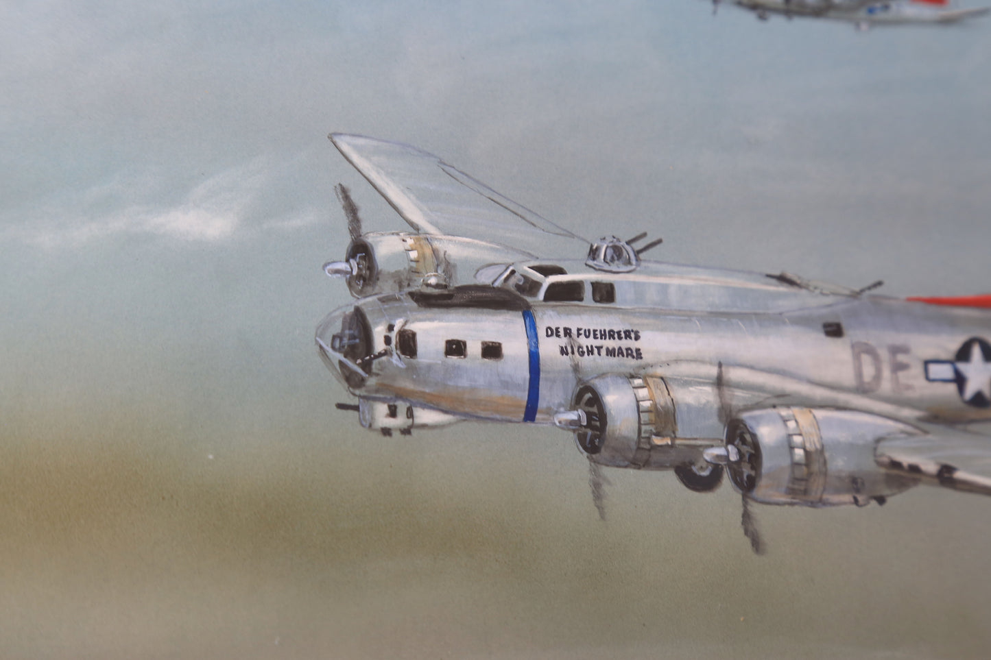 WWII Aviation Military B-17 Flying Fortress framed oil painting signed Weintrau