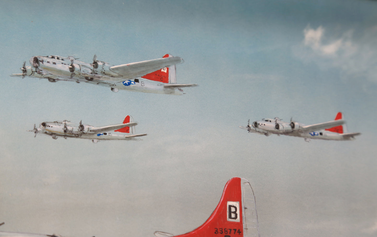 WWII Aviation Military B-17 Flying Fortress framed oil painting signed Weintrau