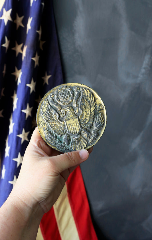 Antique vintage solid brass Great Seal of the United States American Eagle paper weight | IN GOD we TRUST