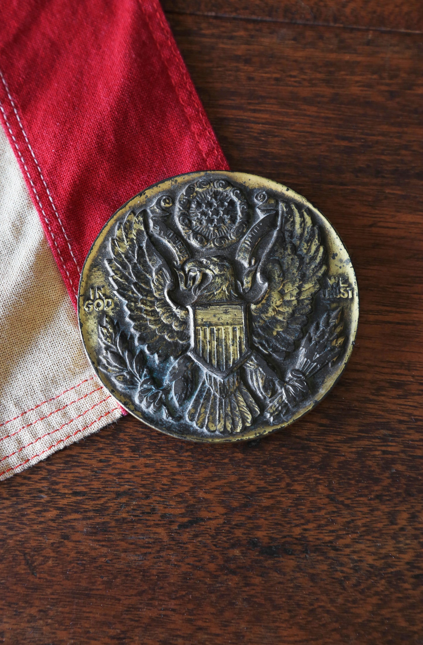 Antique vintage solid brass Great Seal of the United States American Eagle paper weight | IN GOD we TRUST