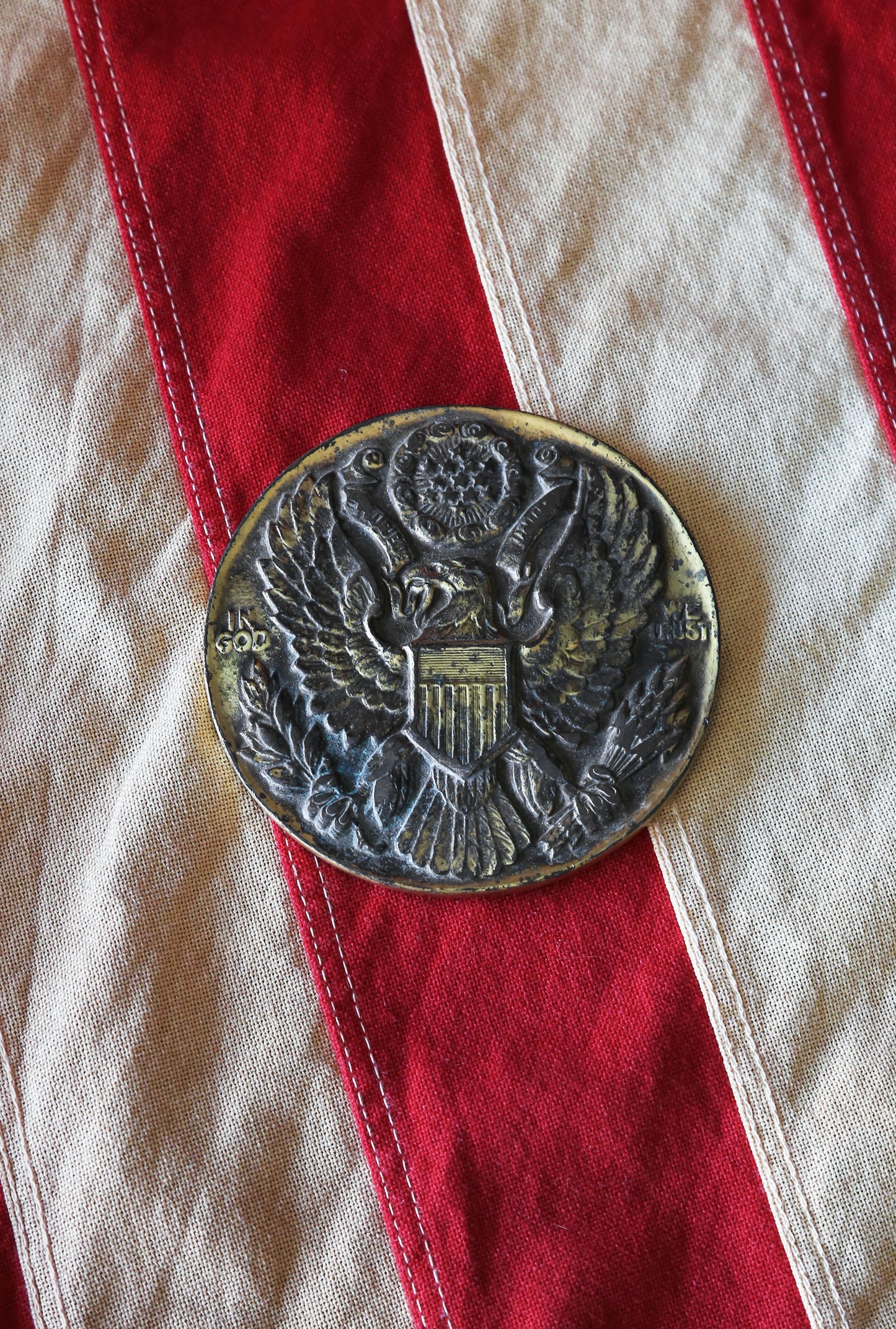 Antique vintage solid brass Great Seal of the United States American Eagle paper weight | IN GOD we TRUST