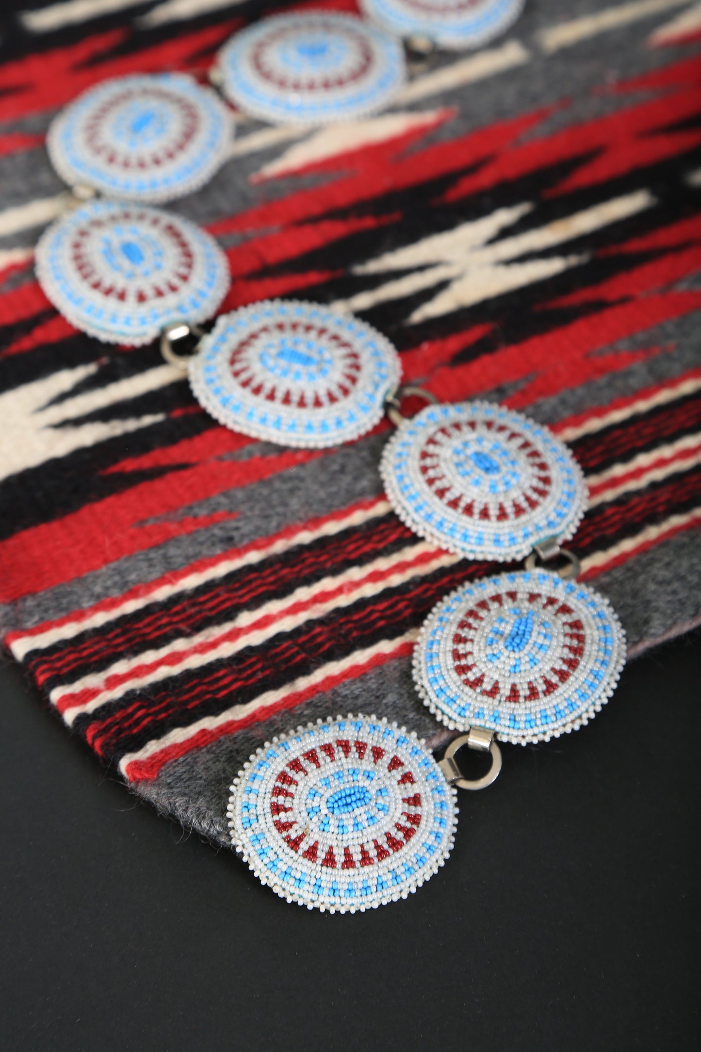 Antique Vintage Native American trade beaded leather concho belt