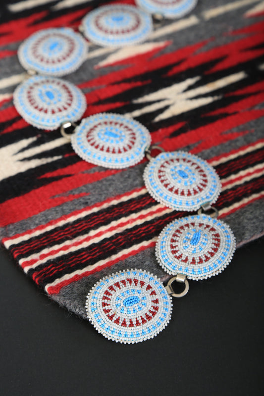 Antique Vintage Native American trade beaded leather concho belt