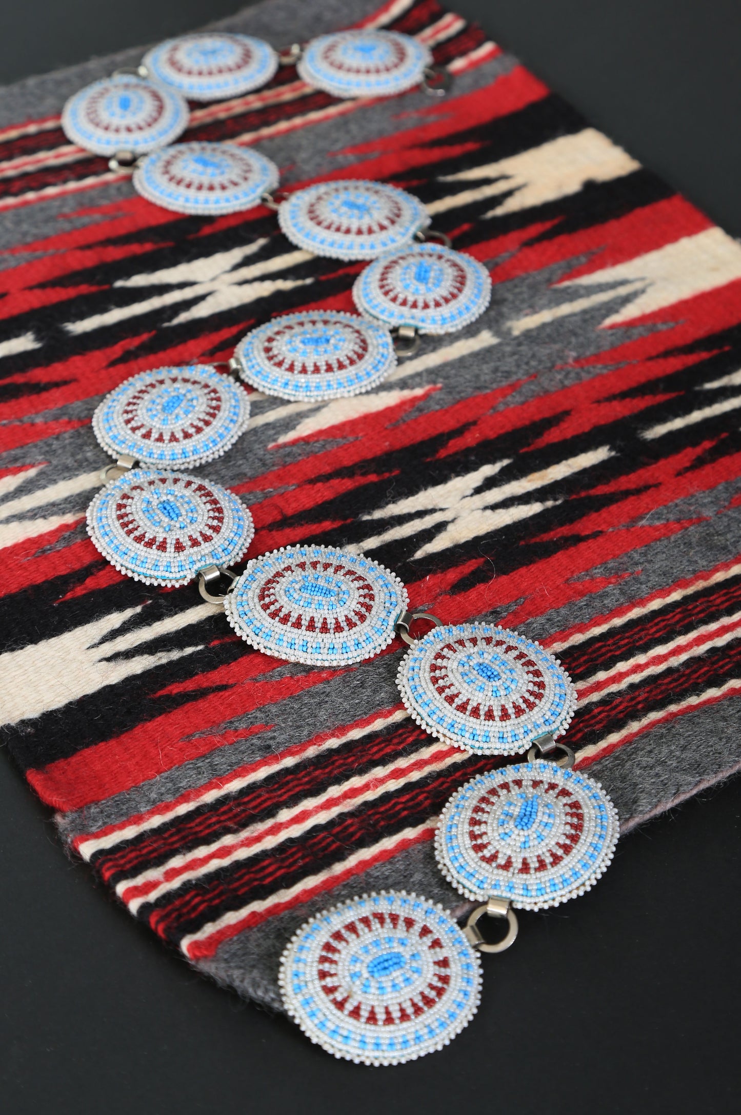 Antique Vintage Native American trade beaded leather concho belt
