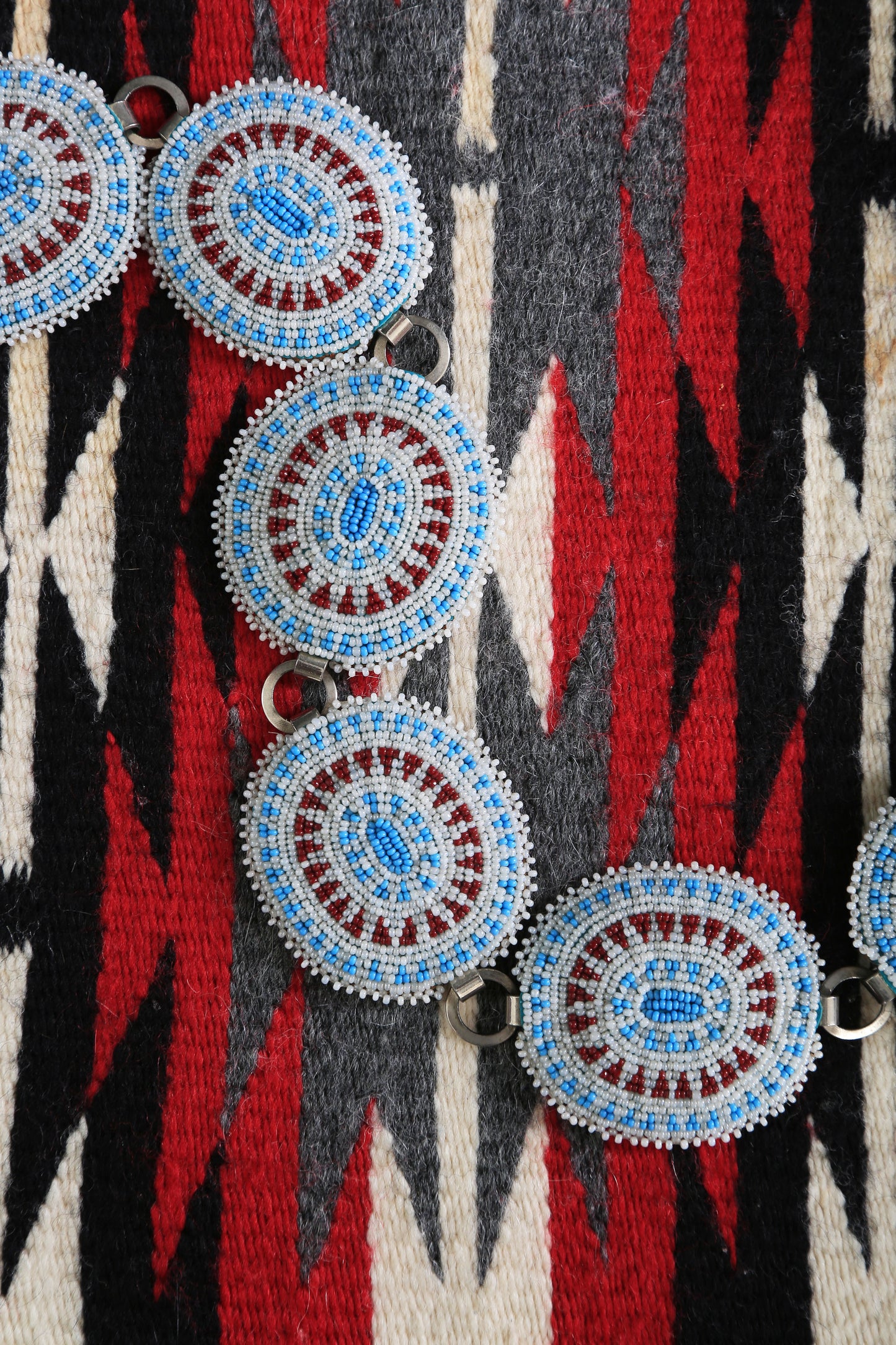 Antique Vintage Native American trade beaded leather concho belt