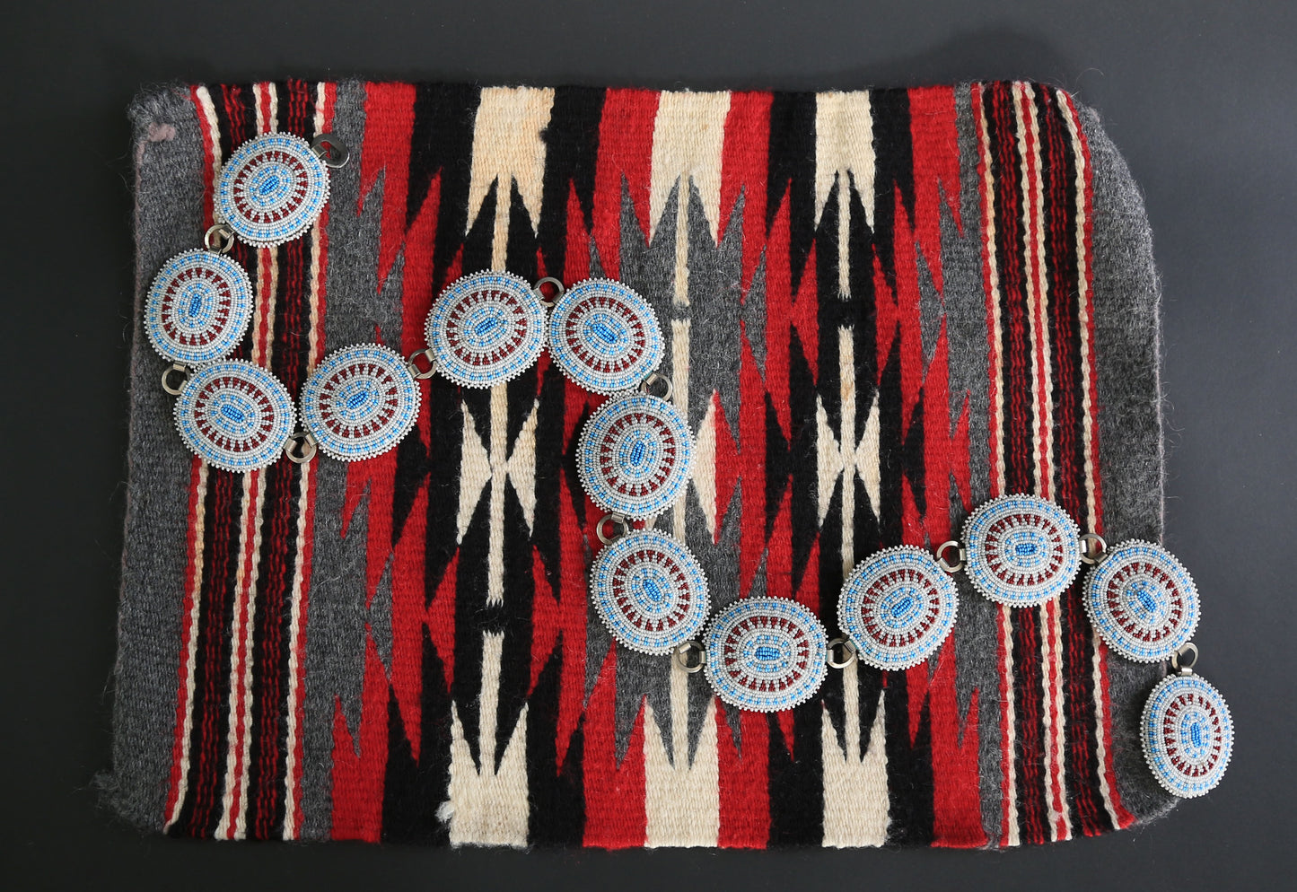 Antique Vintage Native American trade beaded leather concho belt