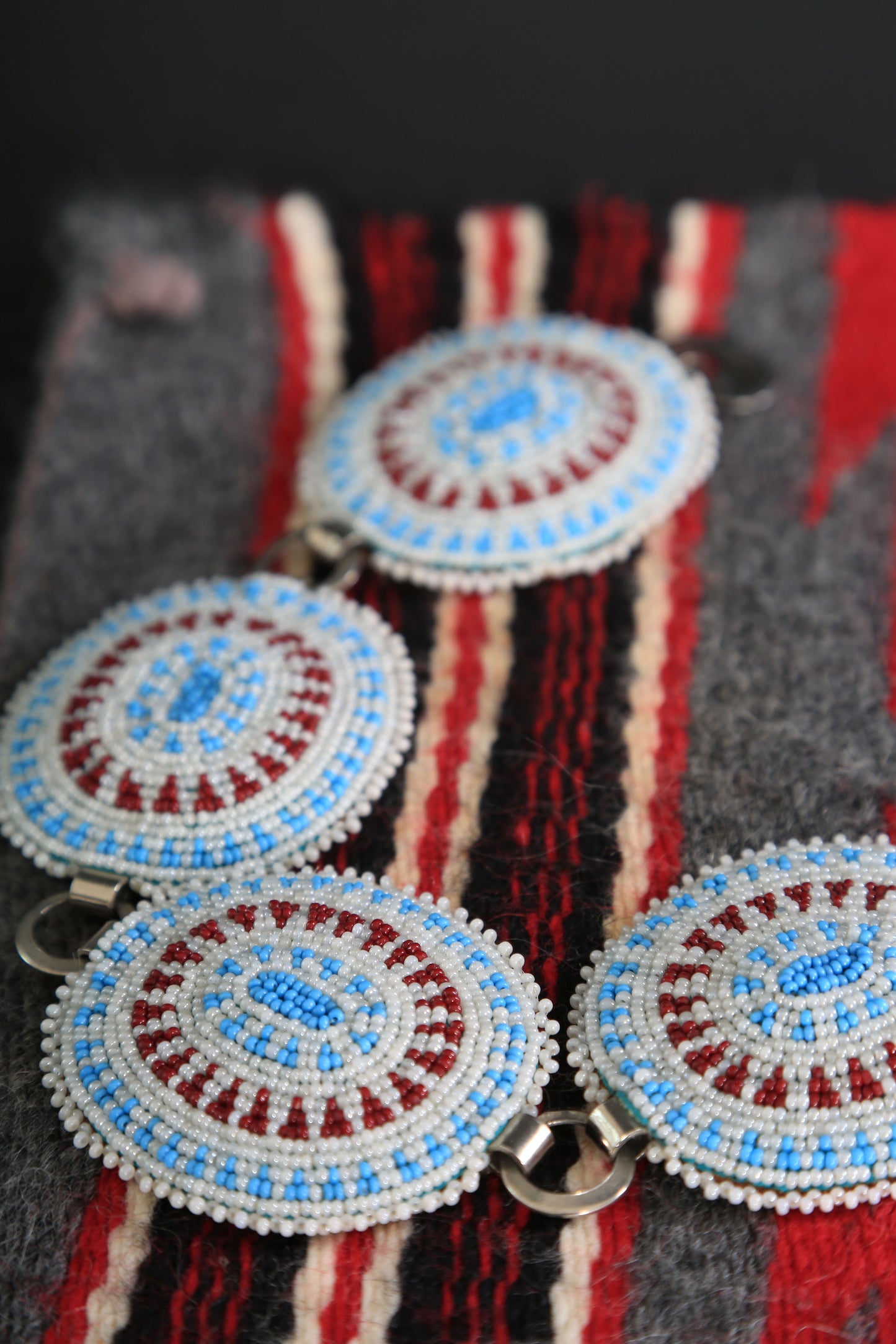 Antique Vintage Native American trade beaded leather concho belt
