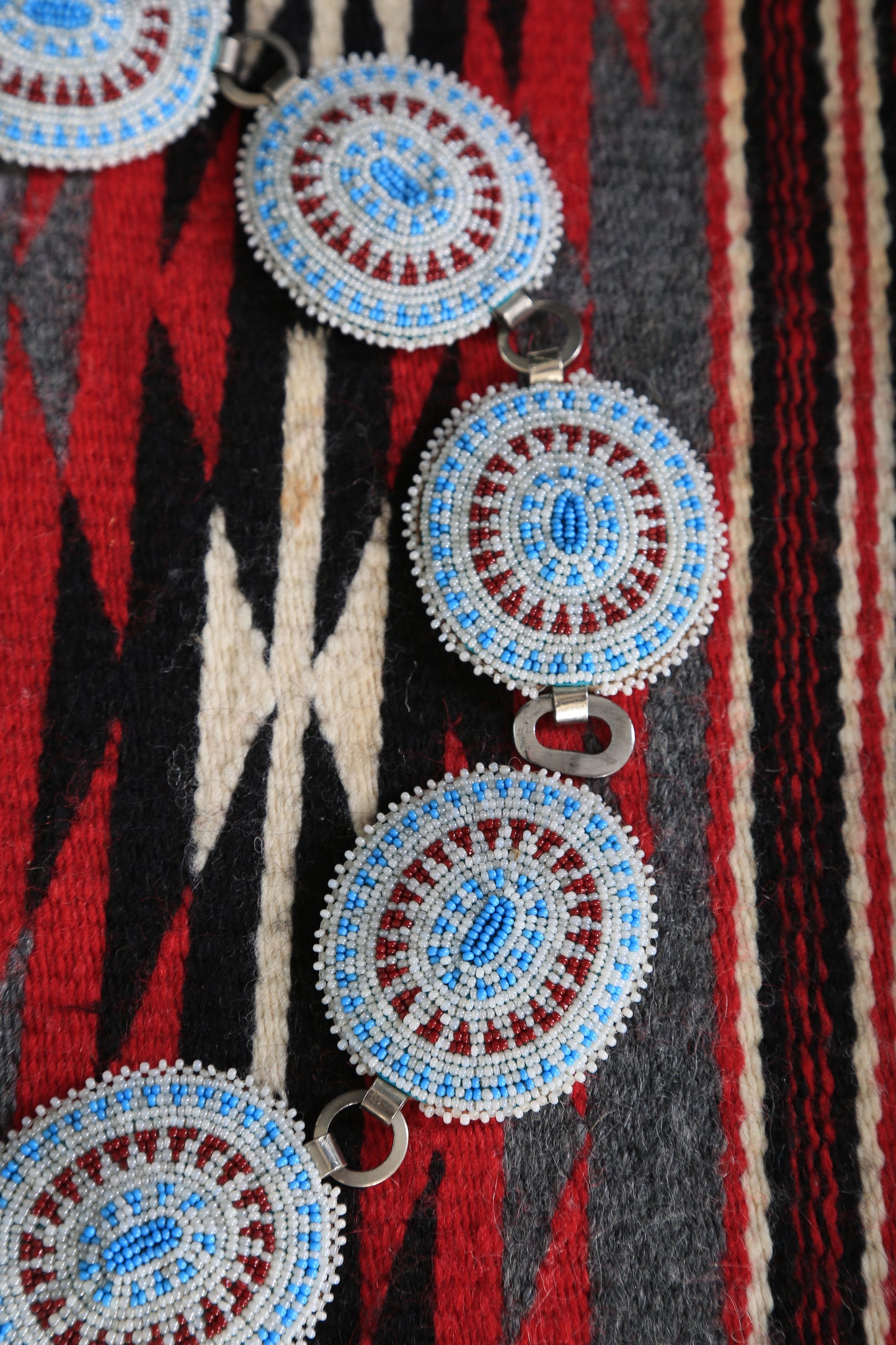 Antique Vintage Native American trade beaded leather concho belt