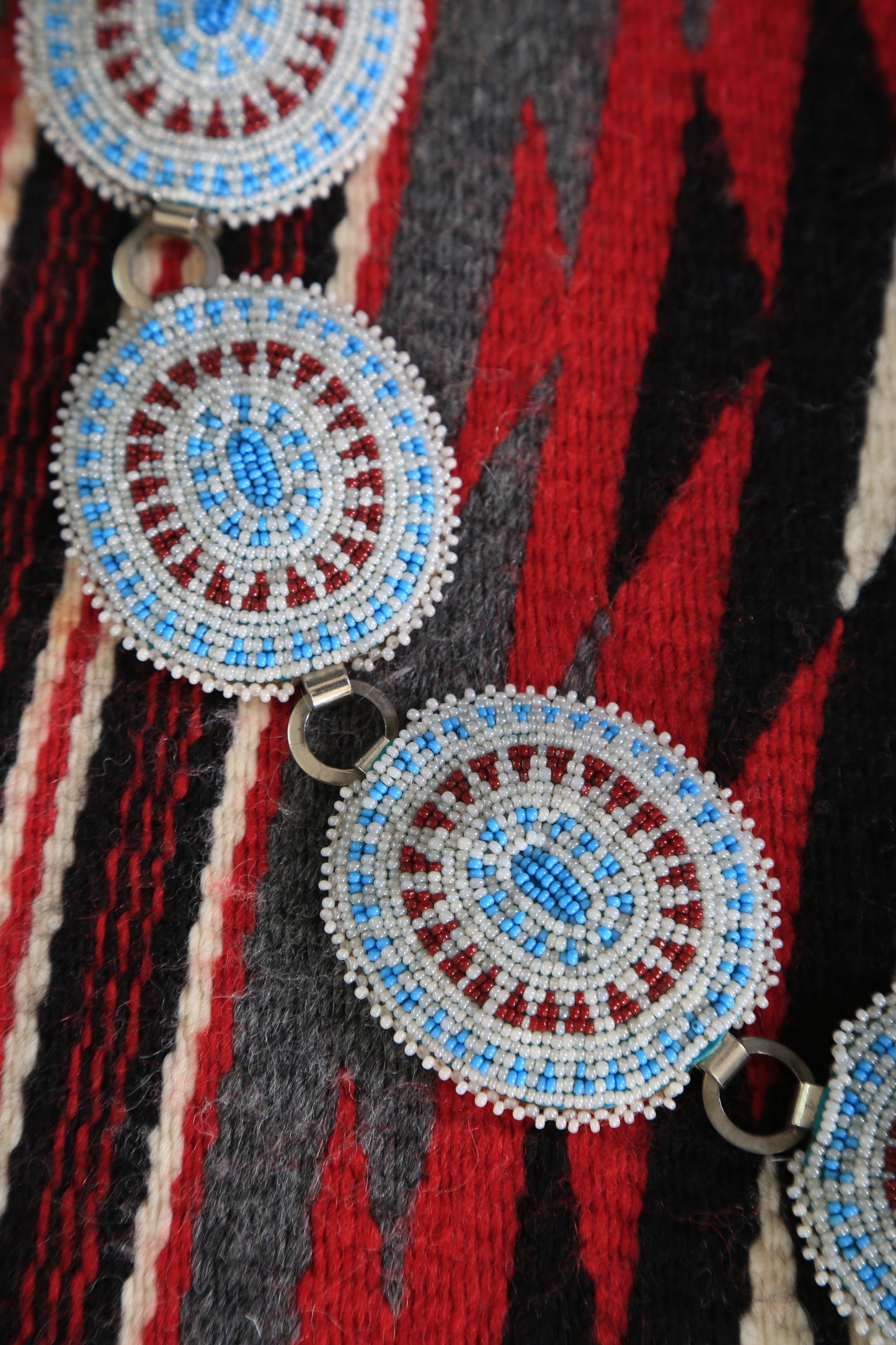 Antique Vintage Native American trade beaded leather concho belt