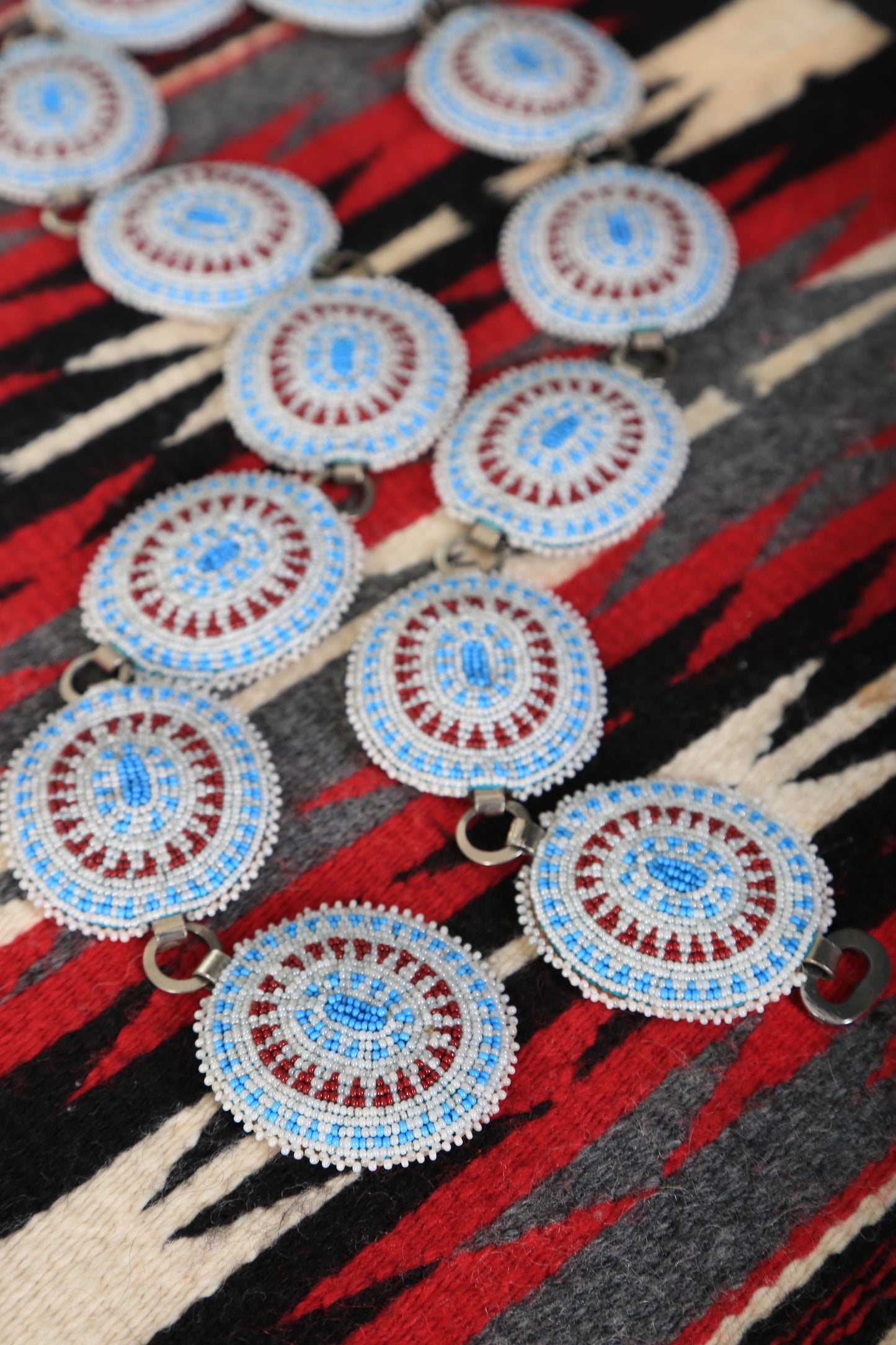 Antique Vintage Native American trade beaded leather concho belt