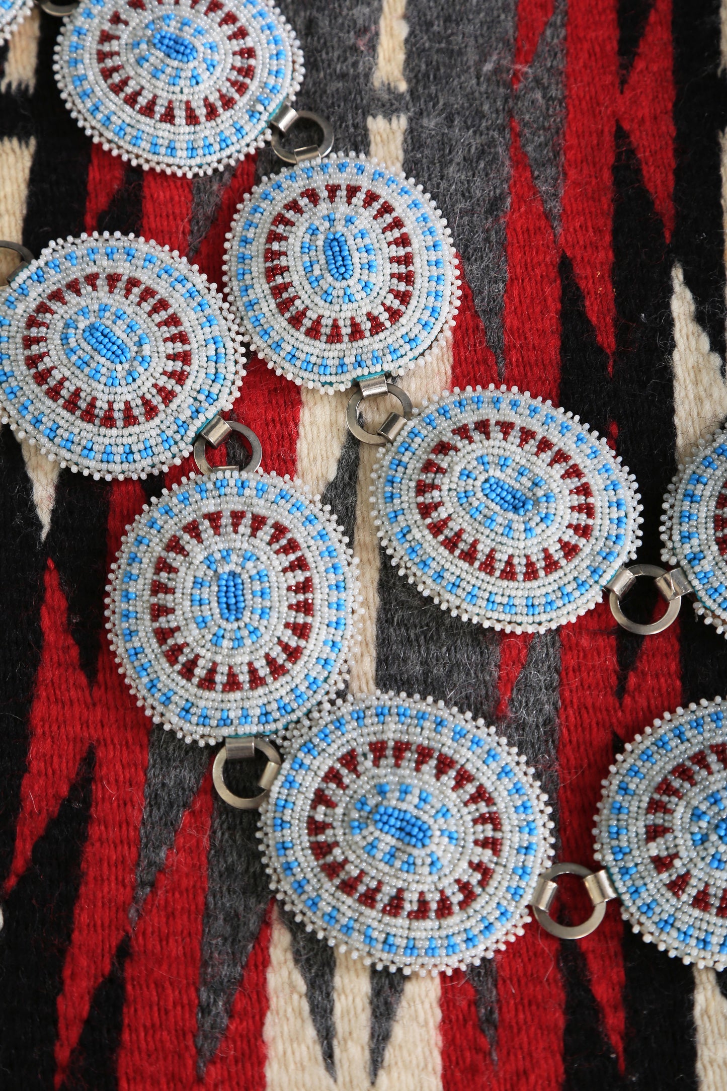 Antique Vintage Native American trade beaded leather concho belt