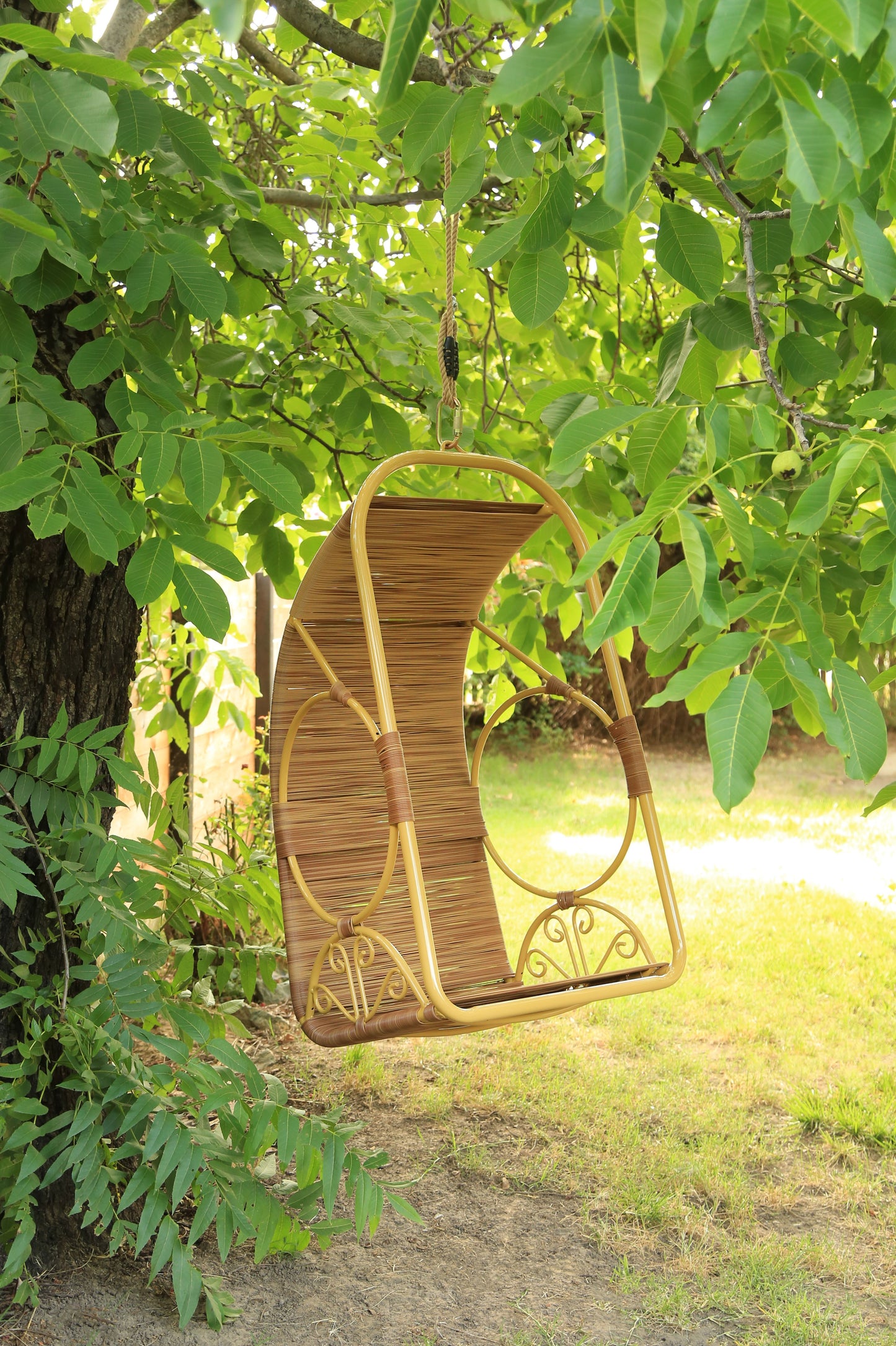 Vintage Mid Century Modern Faux Rattan Hanging Cocoon chair