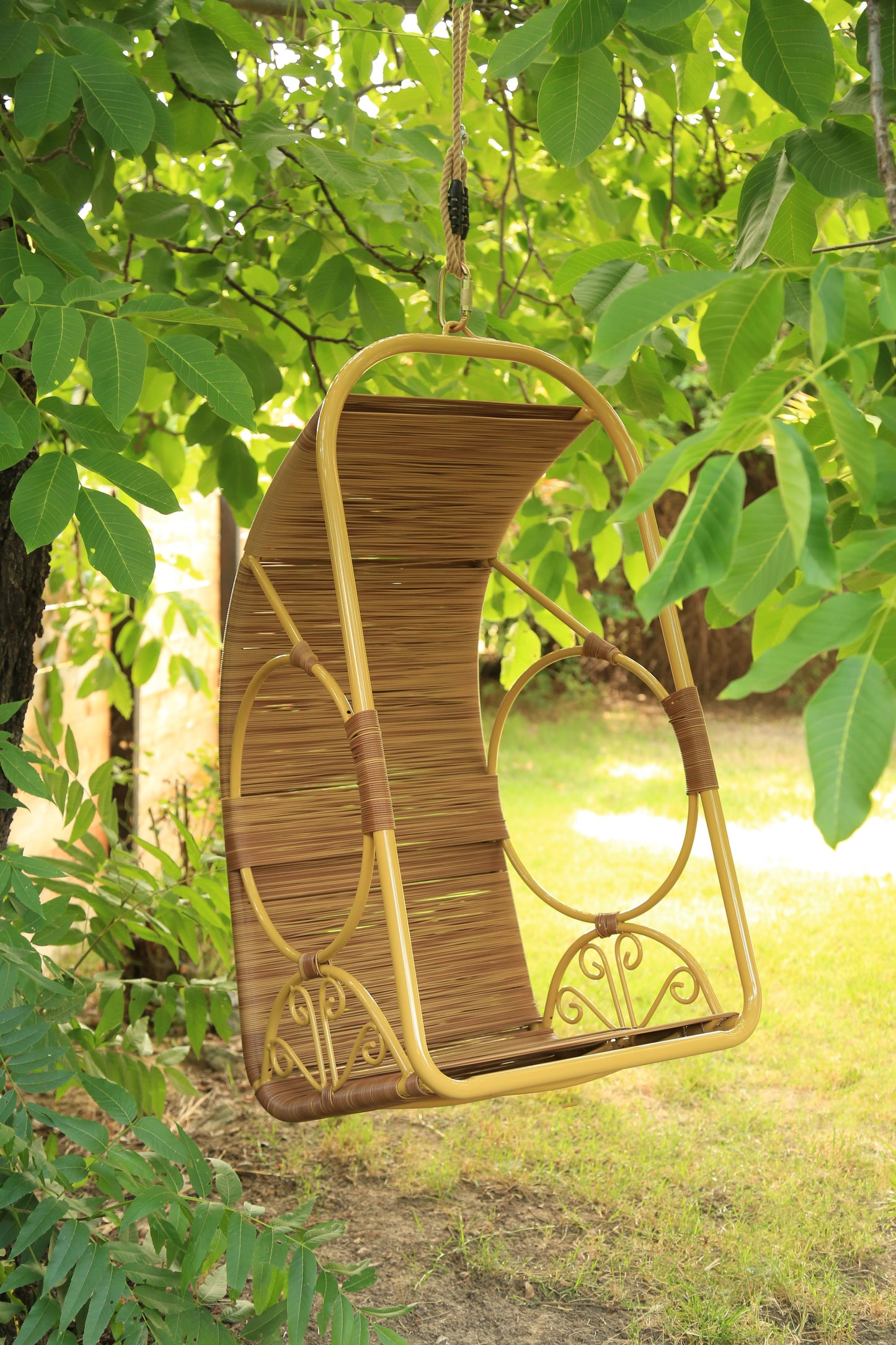 Vintage Mid Century Modern Faux Rattan Hanging Cocoon chair