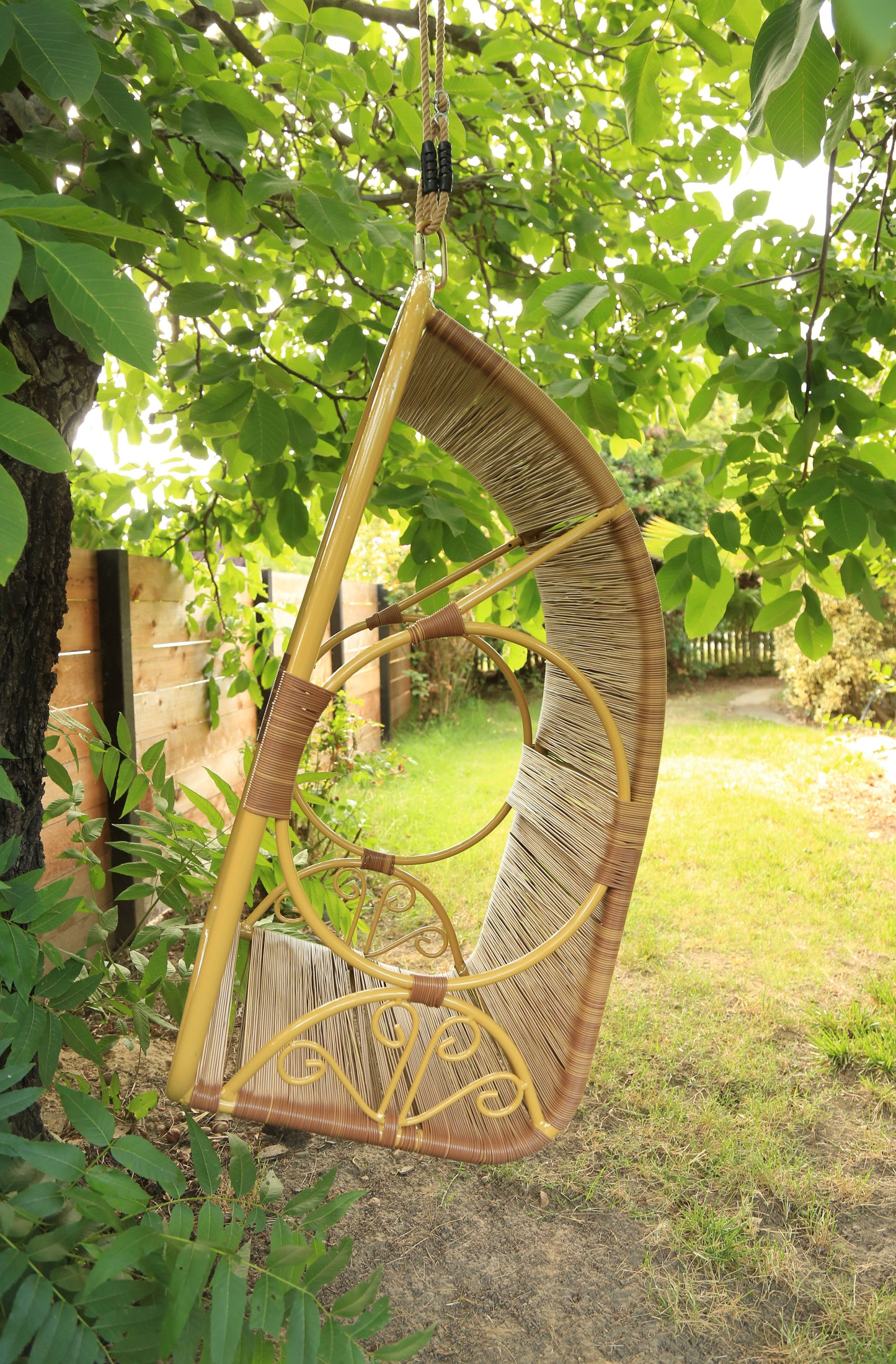 Vintage Mid Century Modern Faux Rattan Hanging Cocoon chair