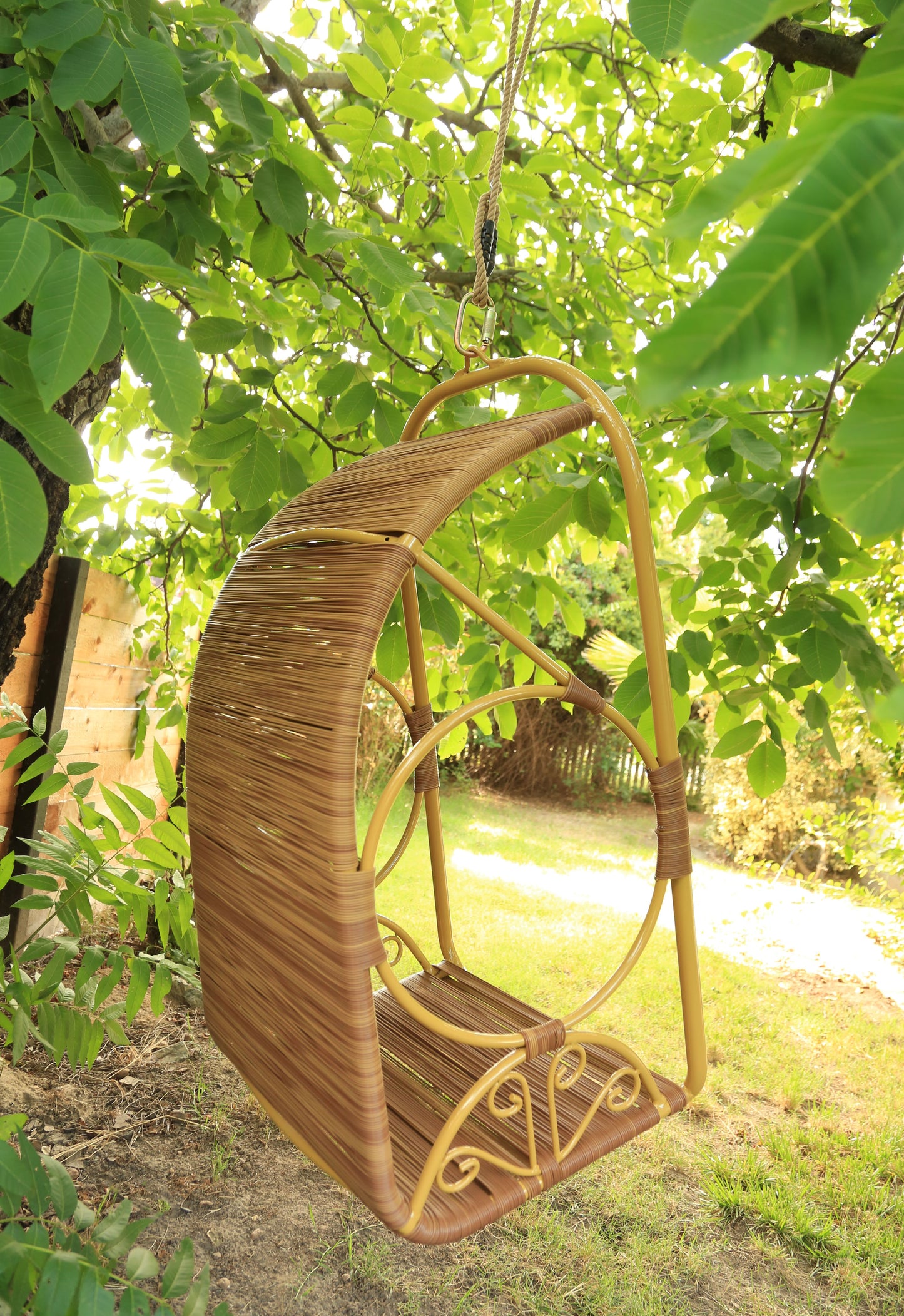 Vintage Mid Century Modern Faux Rattan Hanging Cocoon chair
