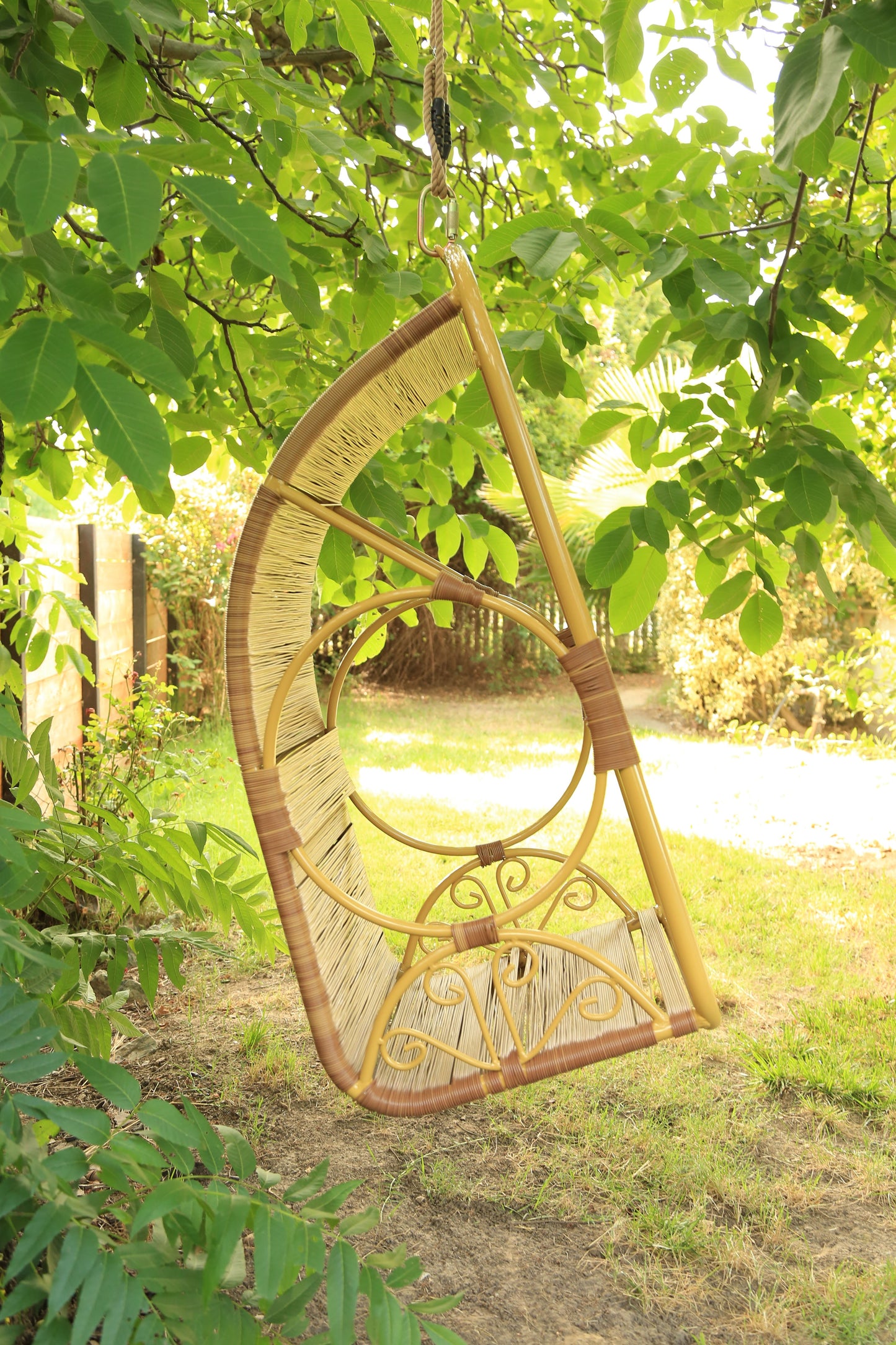 Vintage Mid Century Modern Faux Rattan Hanging Cocoon chair