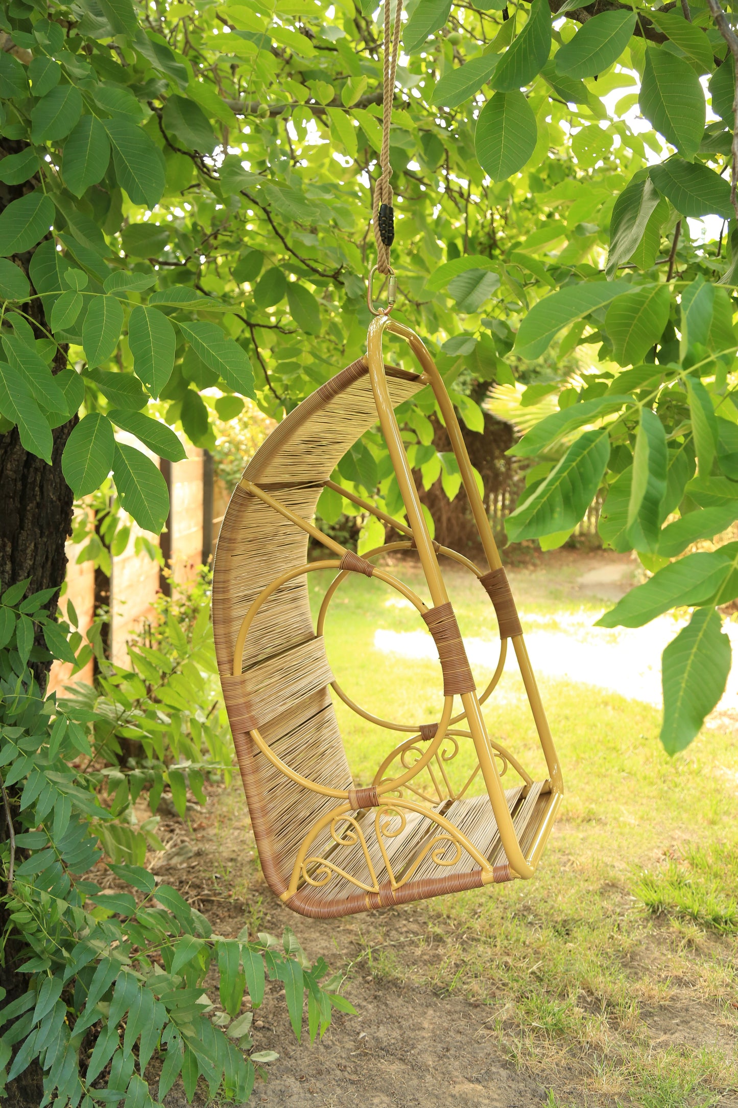 Vintage Mid Century Modern Faux Rattan Hanging Cocoon chair